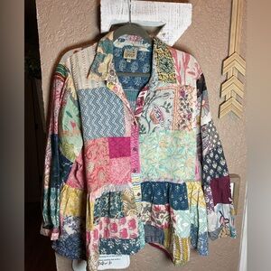 Jaded Gypsy Kantha Sunrise Patchwork Ruffled Tunic Top Women’s One Size
